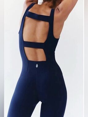 Free People Movement Navy Blue Never Better One Piece Jumpsuit Onesie sz S NWOT